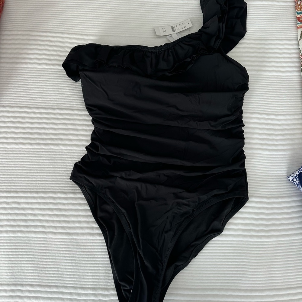 J. Crew Black Ruffle One-Shoulder Women’s Swimsuit